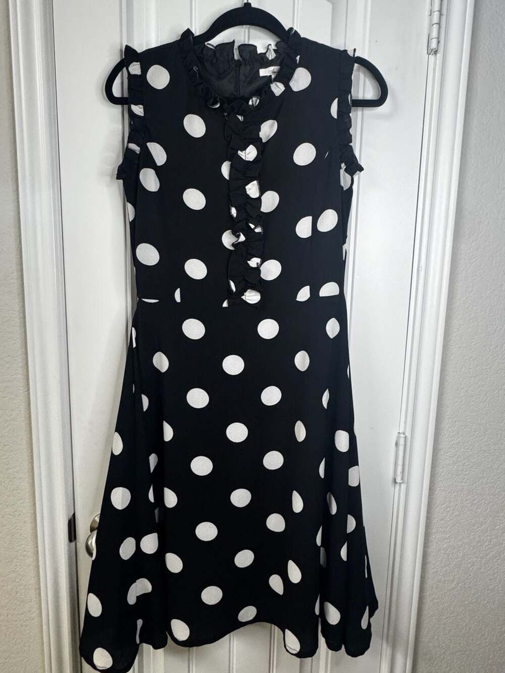 Amelia Black and White Polka Dot Sleeveless Ruffle Midi Dress Size 4